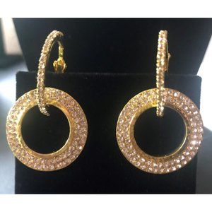 Double Loop Goldtone Dangling Earrings Rhinestones